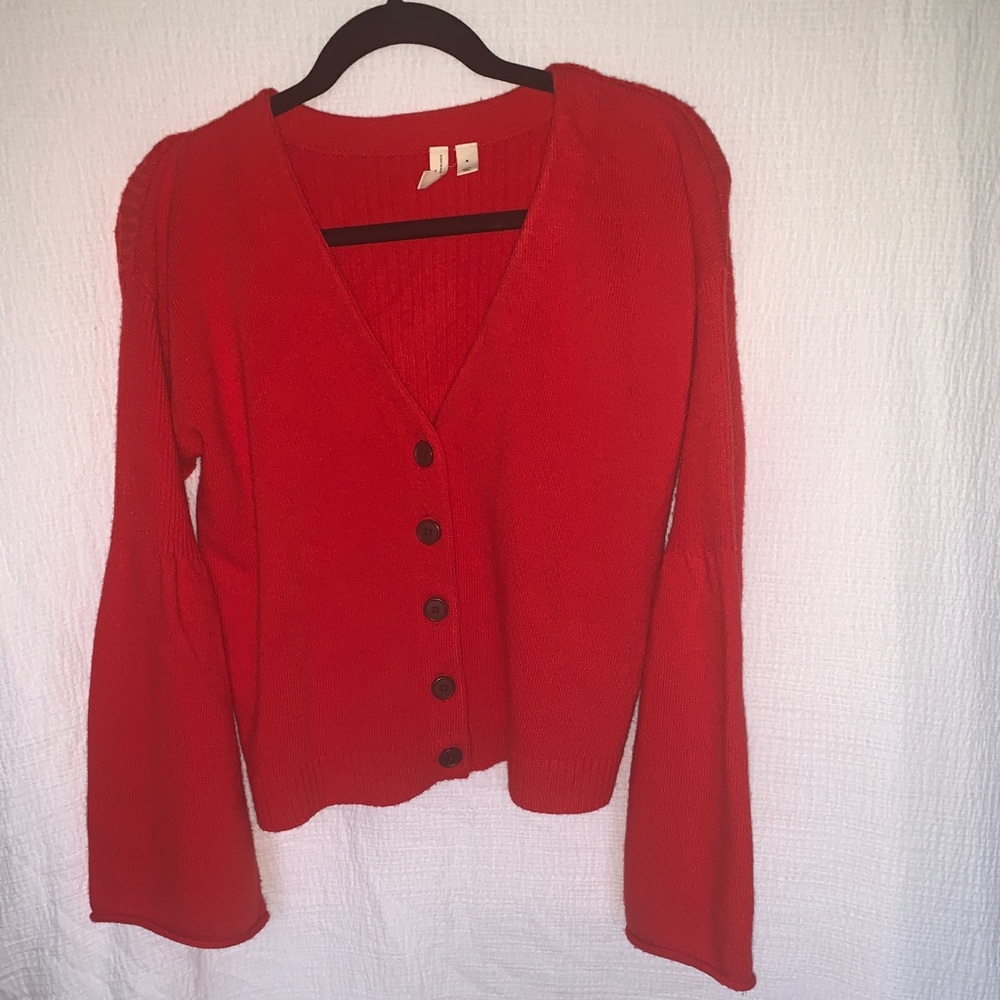 Anthropologie Red Cardigan